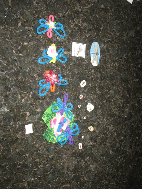 Kailyn has been making really cute pipe cleaner dragonflies. This is a dragonfly nativity, with the three wise flies coming to visit the baby dragonfly king. (Yep.)