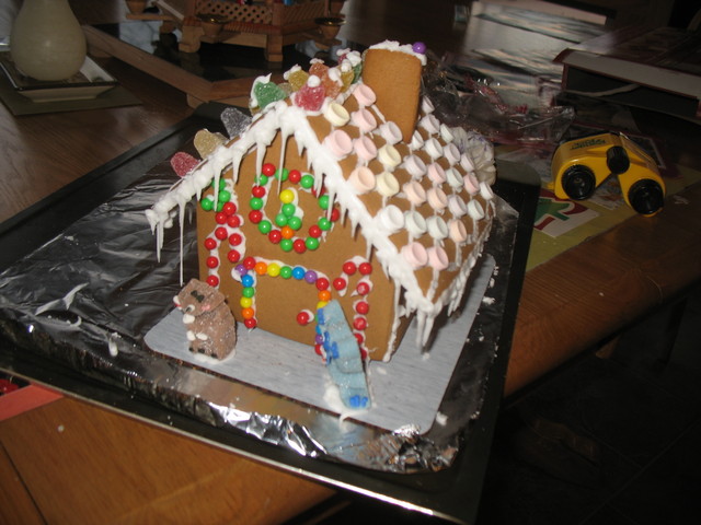 Mostly finished house. Mom and I added lots of other decorations later, though!