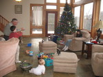 Dad, Kailyn, and Connor having a rubber band gun battle