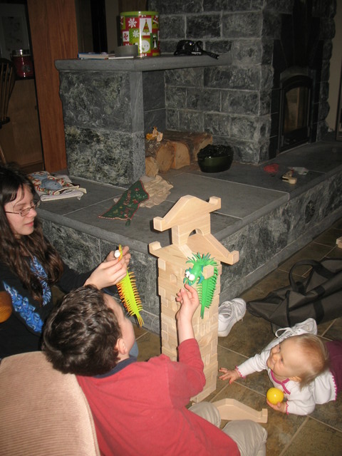 Kailyn, Connor, and Brianna playing blocks
