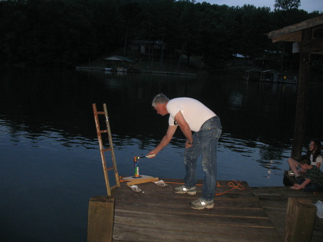 Dad lighting the fuse