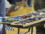 Cars lined up for the District Pinewood Derby