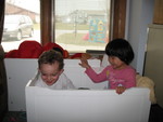 April 1: We've arrived at Ann's!   Connor and Jill playing in the toybox