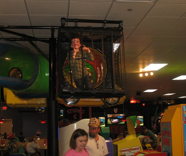 April 4th: Birthday party for one of the kids down the street, held at Chuck E Cheese.  Connor in the indoor playground