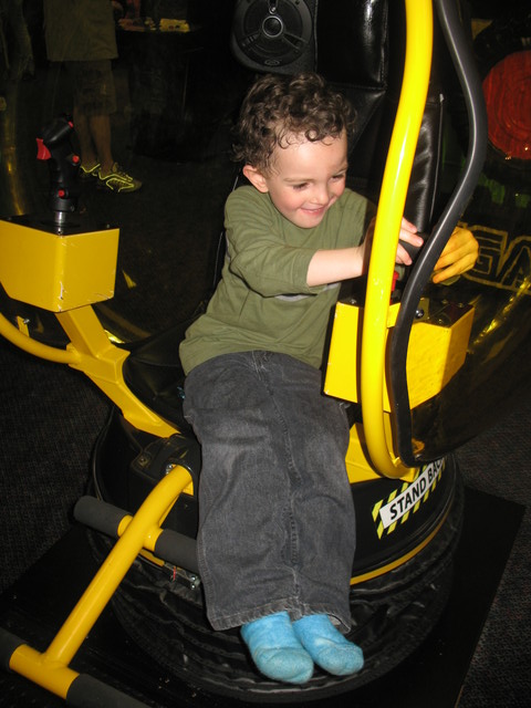 Driving a pretend bulldozer