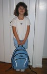 Kailyn ready for back to school, with the backpack she won at Girl Scouts