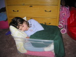 When I asked her about it the next day, she told me she had been sleeping in the box for a few days because her cat, Lucky, likes sleeping in a box, and she thought it'd be nice and cozy!