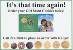January 10: Girl Scout cookies go on sale today! Poster I made for our van