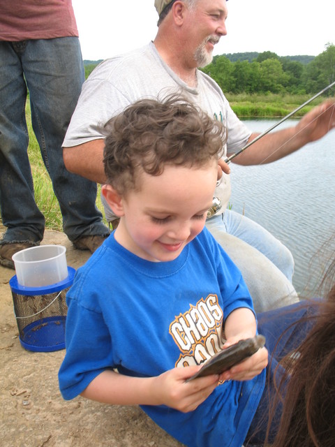 After the trip out to the house, Jimmy offered to take the kids fishing for a bit. Connor with his first fish