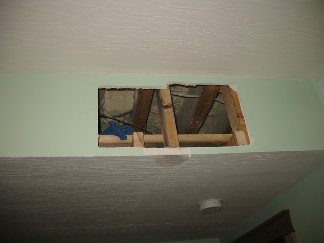 We think the leak is fixed now -- will check again tomorrow and then patch the drywall