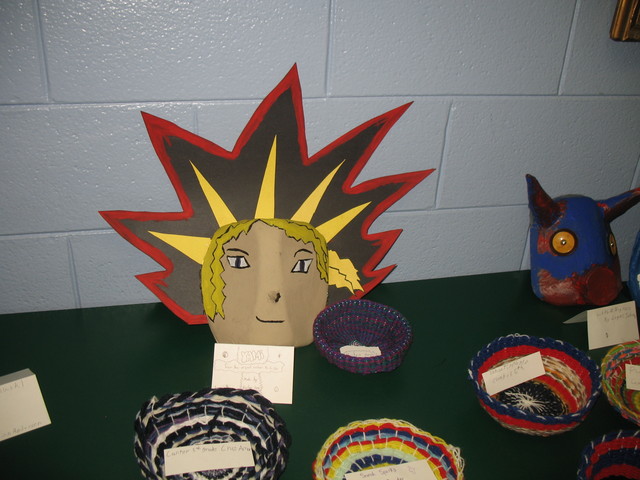 Kailyn's mask and basket (aka hat for Brianna!) on the art display table