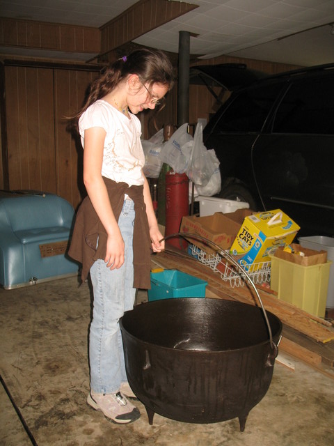 May 3: Kailyn with our new chowder pot, a very special housewarming gift from mom and dad