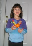 Kailyn showing off the mini-pumpkin turkey she made at the Girl Scout sleepover on Nov. 4